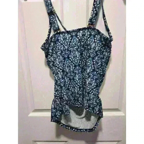 Kona Sol Swimwear Tankini Top‎ Paisley Geometric Printed Blue White Size Medium - Picture 4 of 10